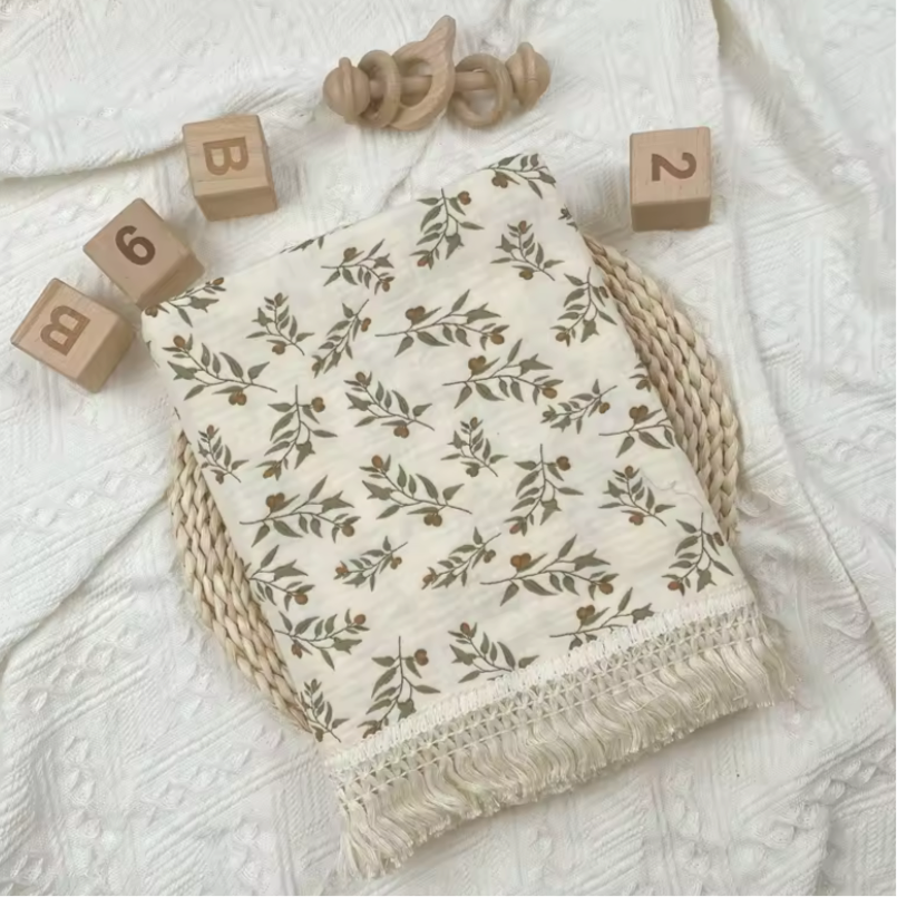 leaves tassel muslin blanket