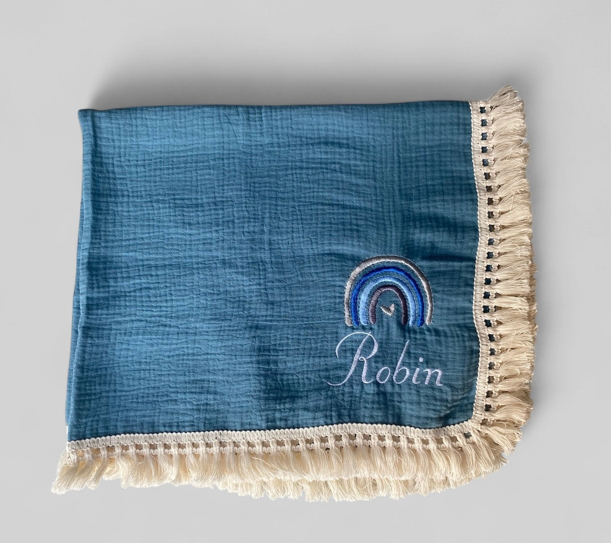 Navy tassel muslin blanket