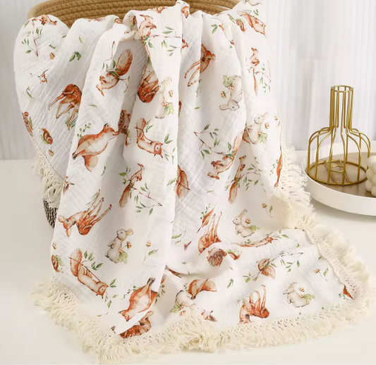 Woodland tassel muslin blanket