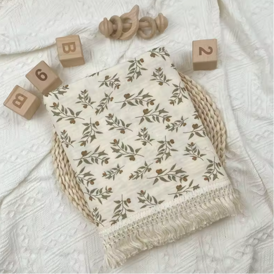 leaves tassel muslin blanket