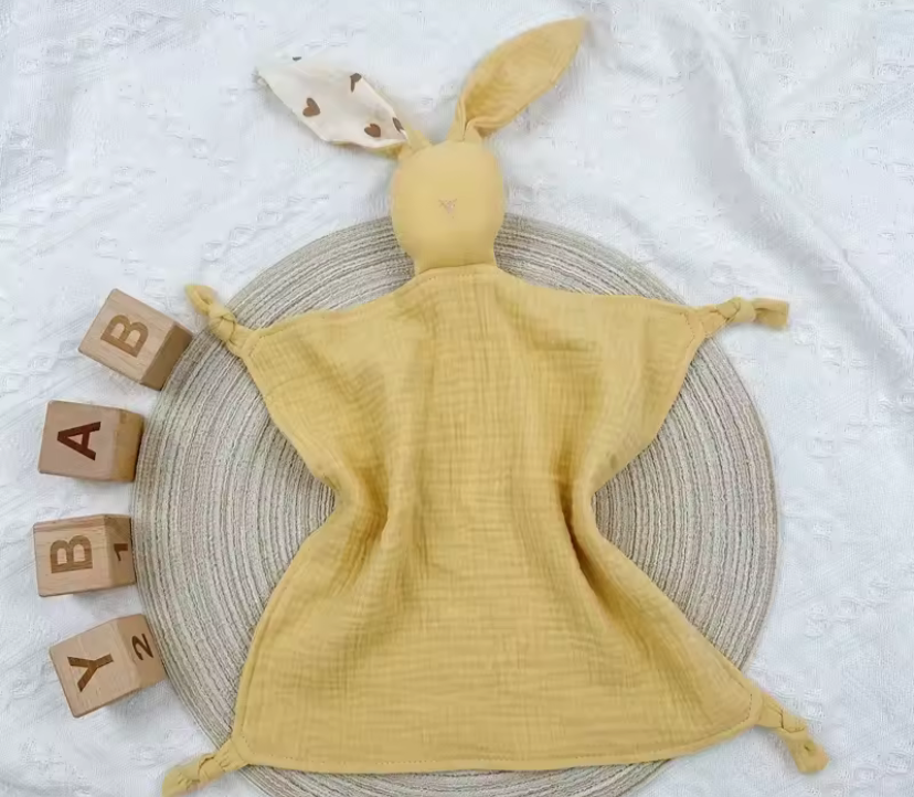 Yellow heart ear bunny comforter