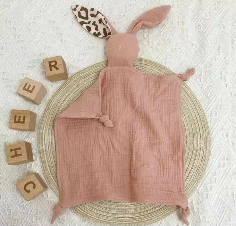 Pink leopard ear bunny comforter