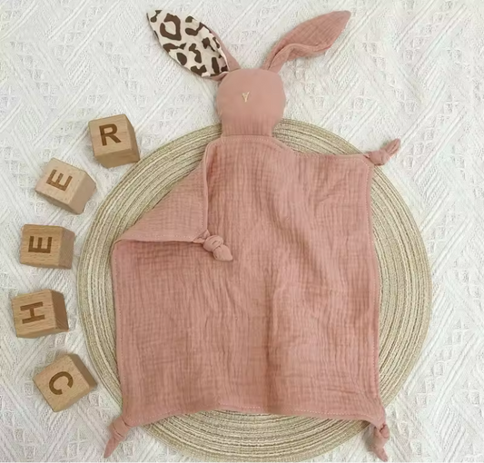 Pink leopard ear bunny comforter