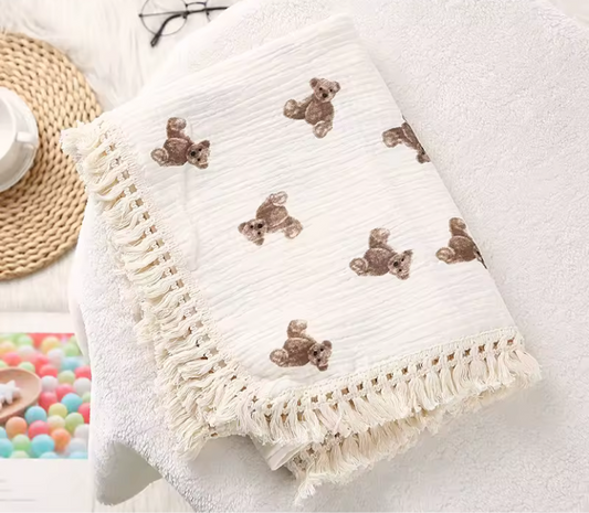 Bear tassel muslin blanket