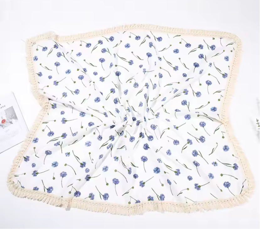 Blue orchid tassel muslin blanket