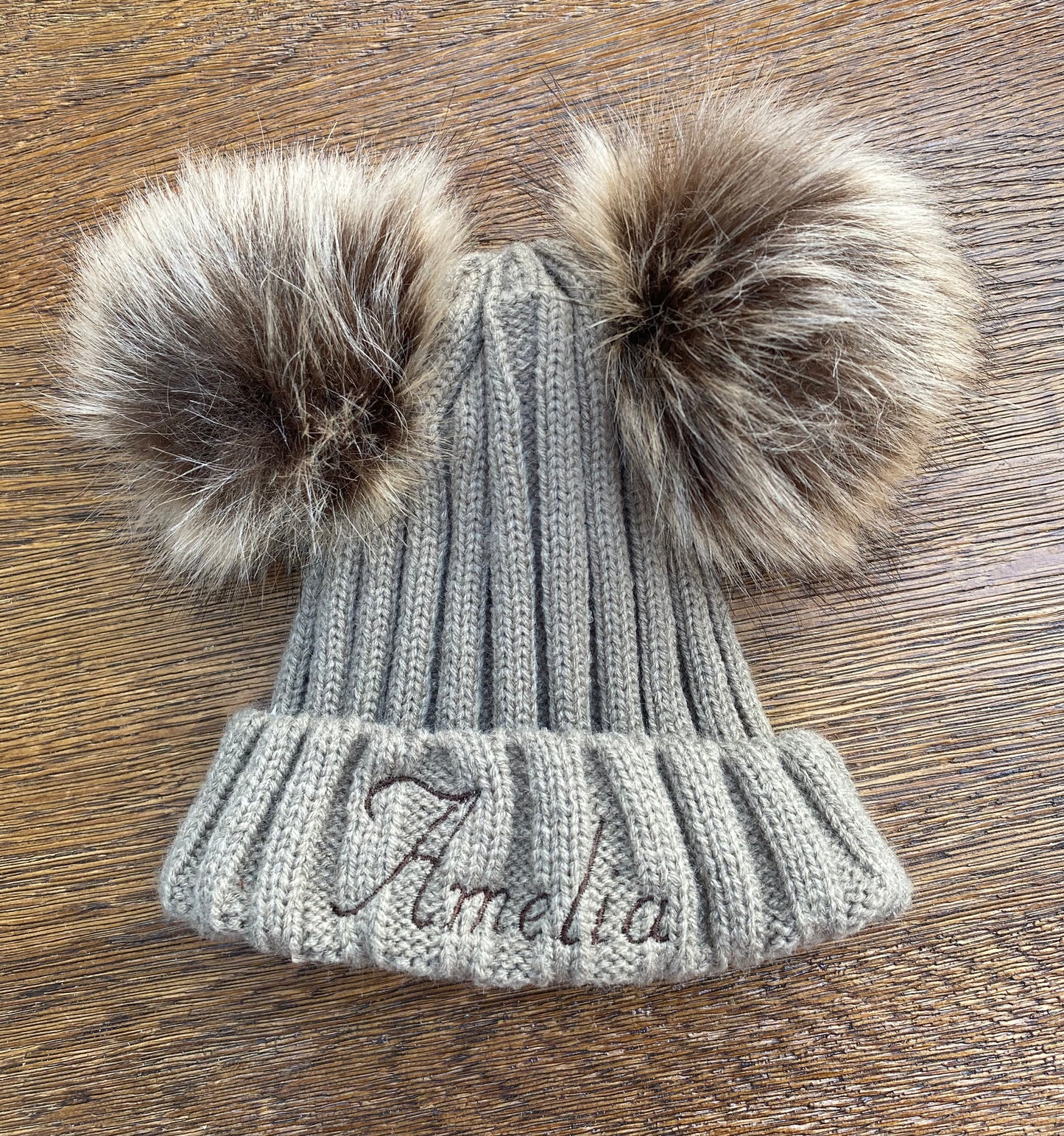 Khaki double bobble hat