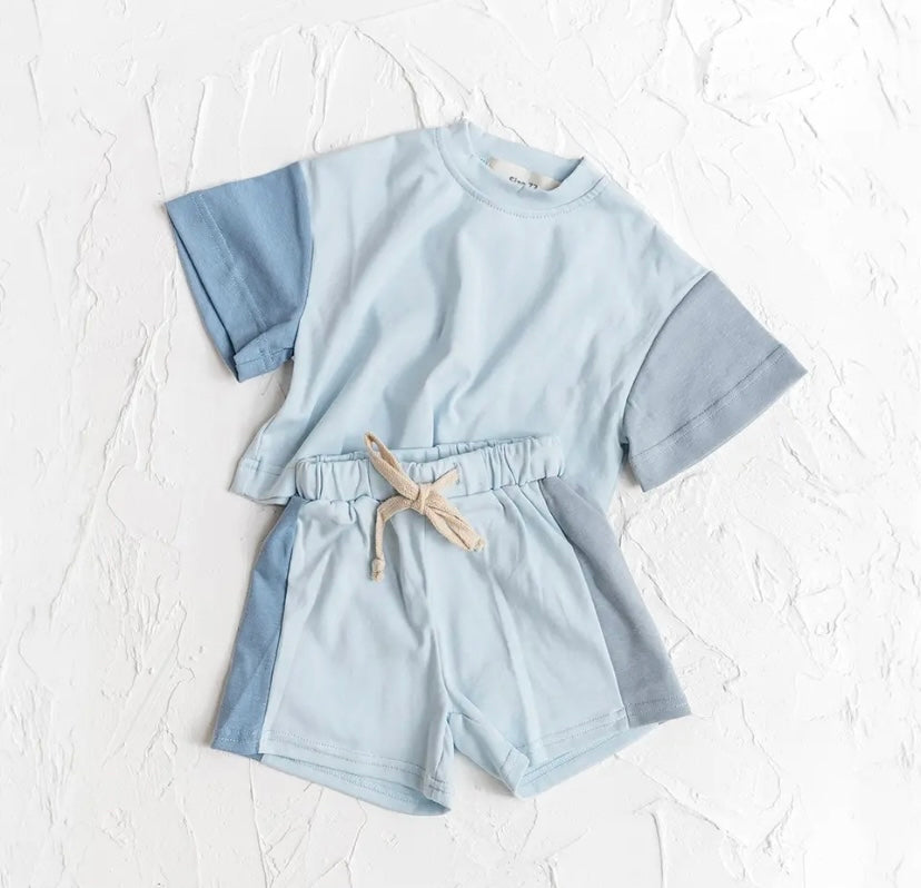 Blue SPENCER top and shorts set