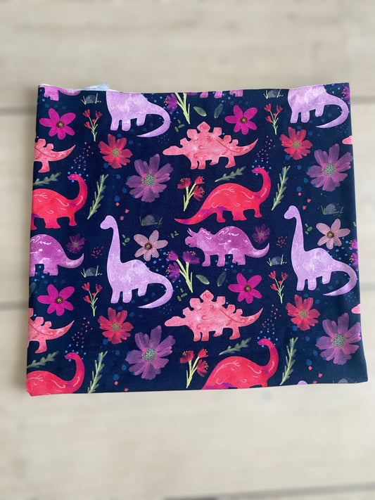 Pink floral dinosaur fabric