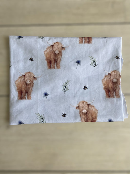 Highland cow and bees fabric