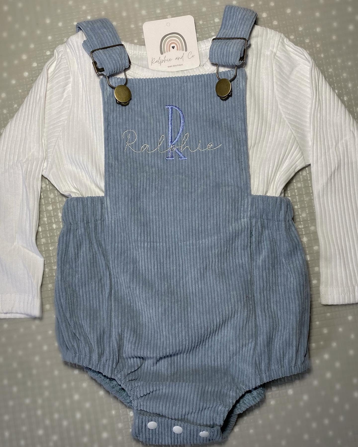 Blue dungarees romper and top