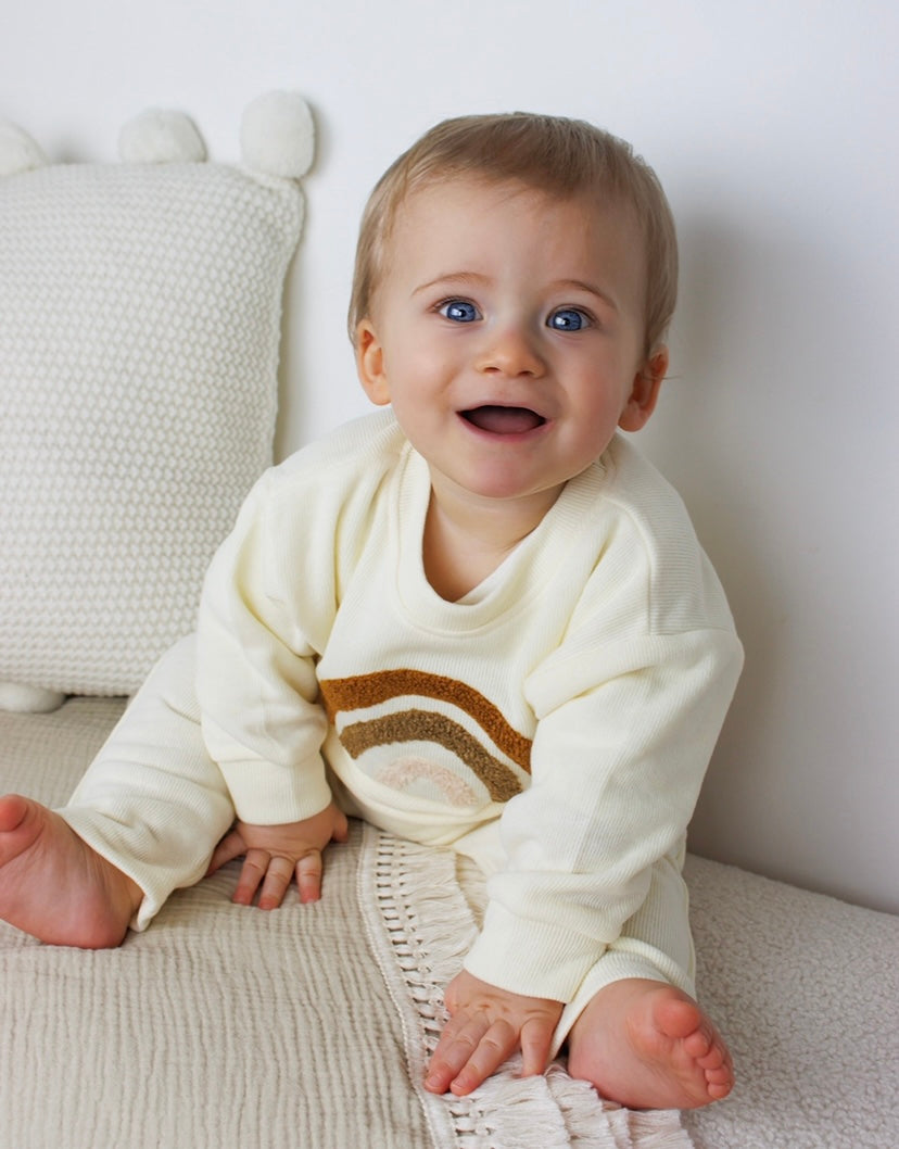 Cream rainbow top and trouser set