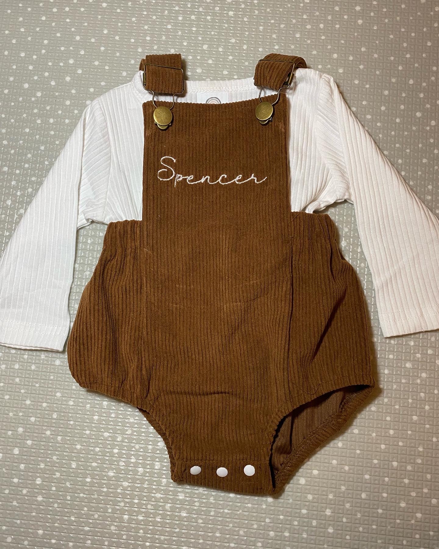 Brown dungarees romper and top