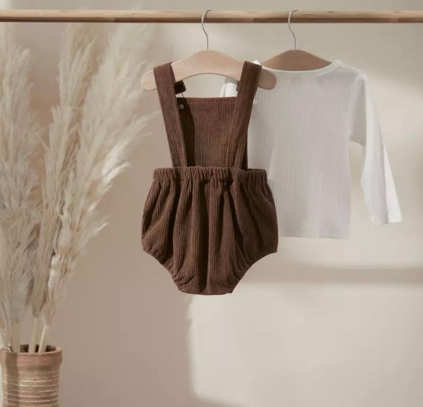 Brown dungarees romper and top