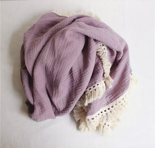 Purple tassel muslin blanket