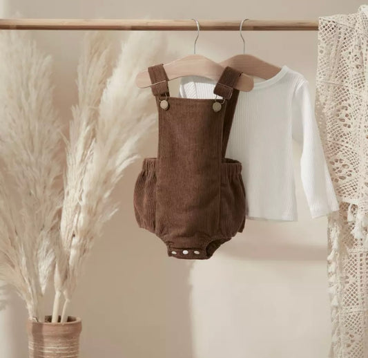 Brown dungarees romper and top